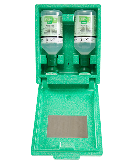 Plum Eyewash station in box with 2 x 500 ml Eyewash bottle