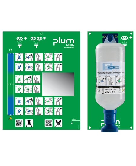 Plum Eyewash station with 1000 ml pH Neutral eyewash bottle